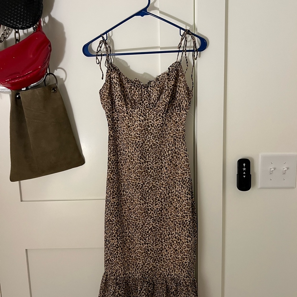 Brown and Black Ruffled Tiered Midi Slip Dress for Night Out